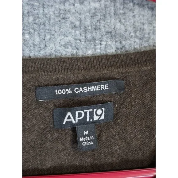 APT 9 Cashmere Cardigan Sweater Womens Medium Brown Argyle Button Front Knit - Picture 3 of 13